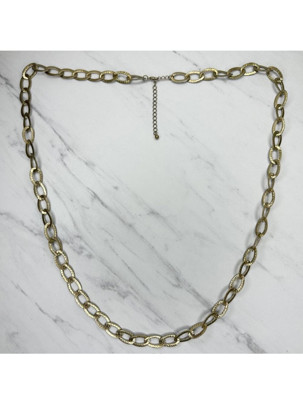 Hammered Gold Tone Long Chain Link Necklace Adjustable ✨